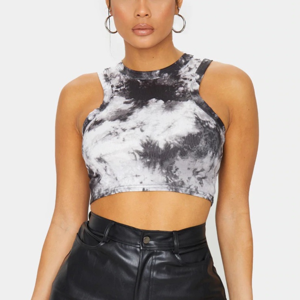 pretty little thing black tie dye tank top